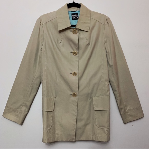 Cinzia Rocca Italy Beige Car Coat Topper Jacket Cotton Cupro Lined 10